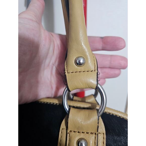 Aimee Kestenberg Lucy satchel black haircalf, ivory pockets, tan trim. - Picture 6 of 6